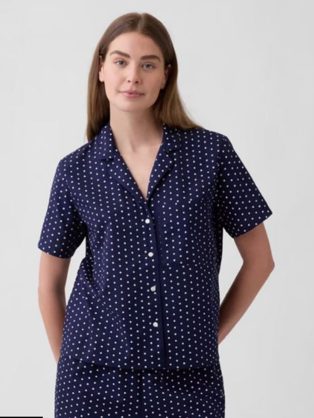 Gap Poplin Pajama Set (Top and Pants) in Navy Polka Dot - Size Large